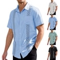 thumbnail image 1 of Mens Cuban Guayabera Shirt Short Sleeve Button Down embroidered Shirts Casual Summer Hawaiian Tops with One Pocket, 1 of 5