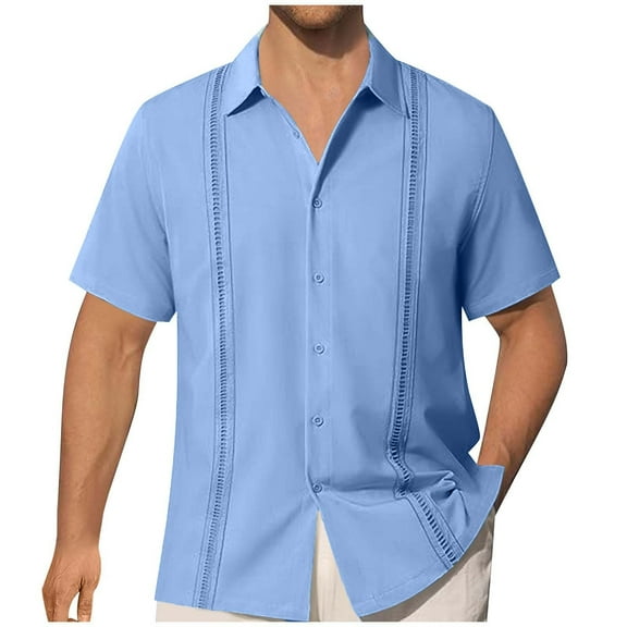 Mens Cuban Guayabera Shirts Short Sleeve Button Down Shirts for Men Summer Beach Wedding
