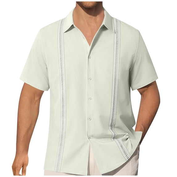 Mens Cuban Guayabera Shirts Short Sleeve Button Down Shirts for Men Summer Beach Wedding