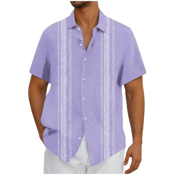 Mens Cuban Guayabera Shirts Short Sleeve Summer Linen Beach Shirts Loose Fit Hawaiian Vacation Travel Tops Outdoor