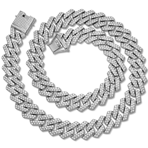 Mens Cuban Link Chain, 20MM Cuban Chain Zinc Alloy AAA+ Rhinestone Necklace for Men Hip Hop Chains