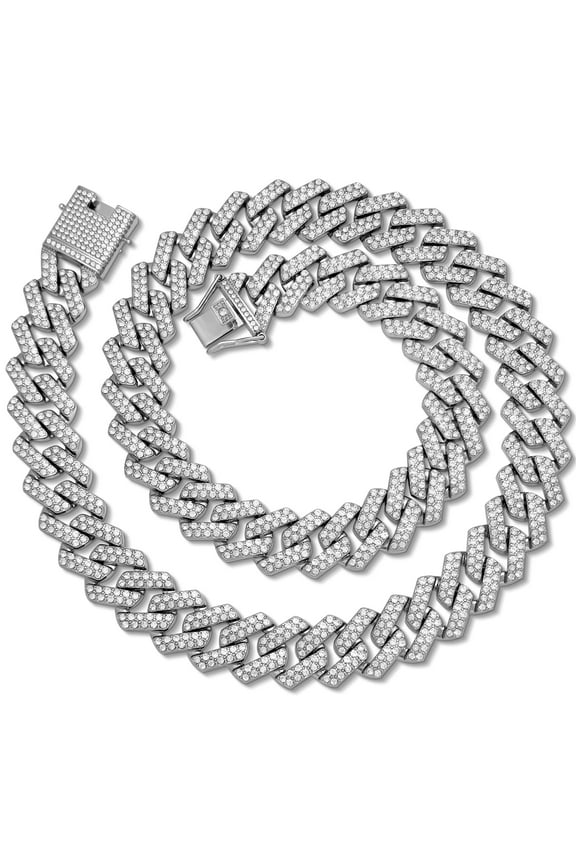 Mens Cuban Link Chain, 20MM Cuban Chain Zinc Alloy AAA+ Rhinestone Necklace for Men Hip Hop Chains