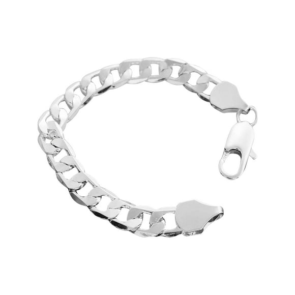 Mens Cuban Link Sterling Silver Plated Chain Bracelet