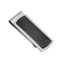Mens Cubic Zirconia and Stainless Steel Black Ion-Plated Textured Money Clip