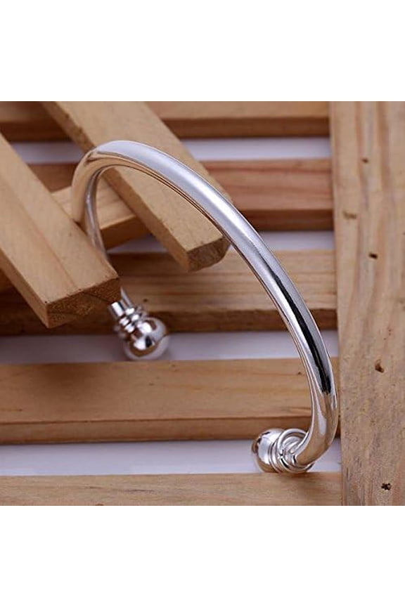 Mens Cuff Bangle Silver-Plated Brass Open Adjustable Dainty Simple Delicate Thin Cuff Bangle Inner Diameter 70mm Bracelet