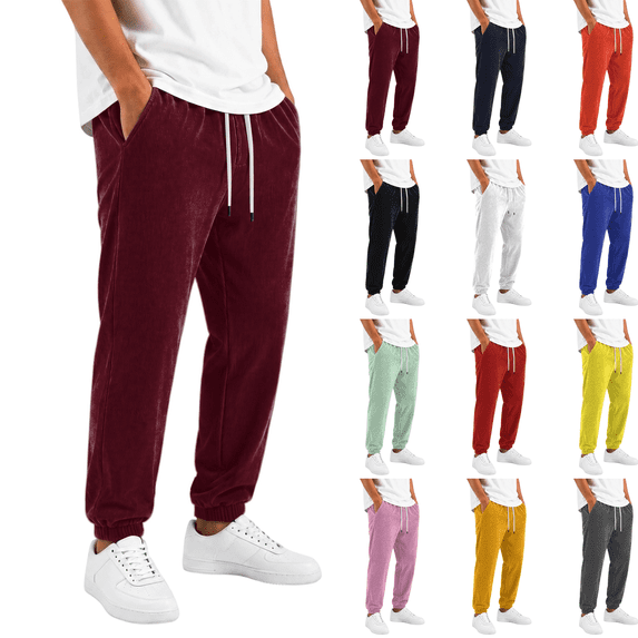 Mens Cuffed Sweatpants Baggy Wide Leg Work Plus Size Sweat Pants Elastic Waist Cinch Bottom Workout Hiking Casual Joggers with Pockets Oversized Fall Winter Pants