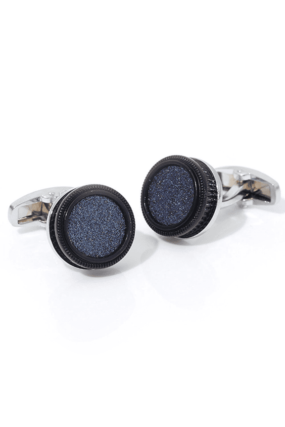 Mens Cufflinks Black Shiny Dark Blue Circular Rounded Cuff Link