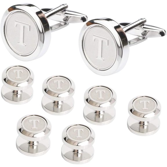 Mens Cufflinks and Studs Tuxedo Shirts Business Wedding Initials Alphabet A-Z Gift Set