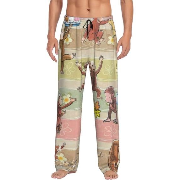 Mens Curi-ous Monkey Geor-gia Pajama Pants Lounge Pants Super Soft Pajama Bottoms with Pockets Drawstring