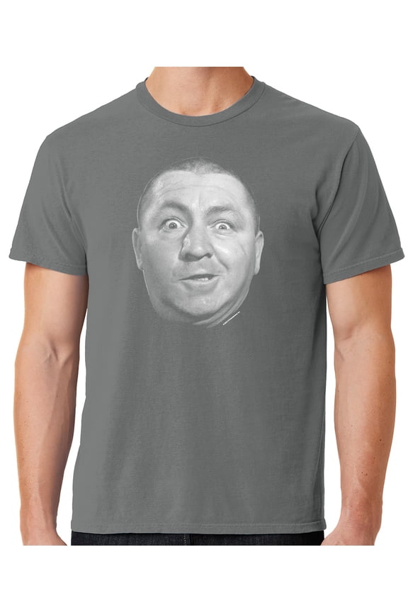 Mens Curly Howard Face Three 3 Stooges Tee Shirt, 4XL Pewter Grey