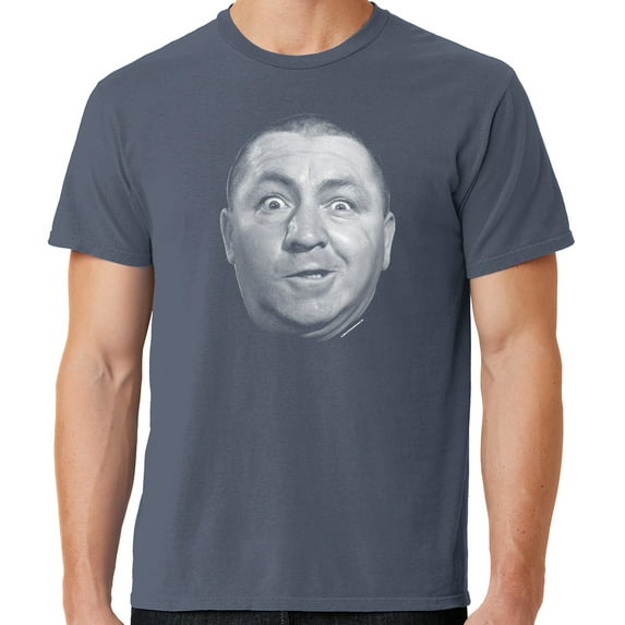 Mens Curly Howard Face Three 3 Stooges Tee Shirt, XL Denim Blue