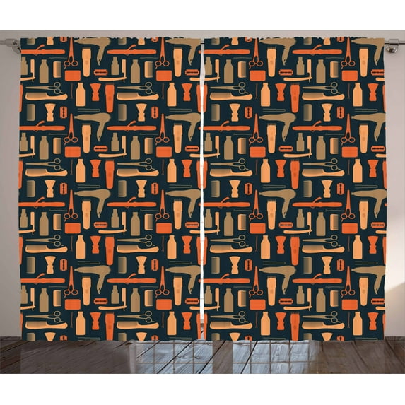 Ambesonne Mens Curtains 2 Panel Set, Hairdressing Equipment, 108" x 63", Multicolor