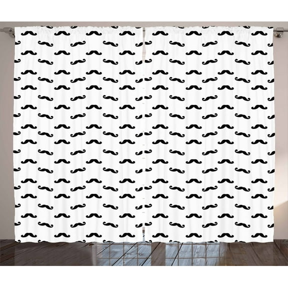 Ambesonne Mens Curtains 2 Panel Set, Hipster Facial Hair Design, 108" x 90", Black and White