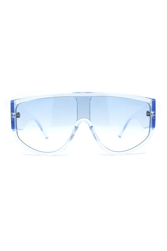Mens Curved Top Large Shield Racer Sunglasses All Blue
