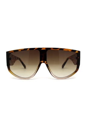 Mens Curved Top Large Shield Racer Sunglasses Tortoise Clear Brown