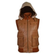 Mens Custom Antique Brown Designer Hooded Leather Vest SouthBeachLeather