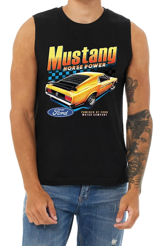 Mens Cut Off Shirts Sleeveless Muscle Tee Ford Mustang Horsepower