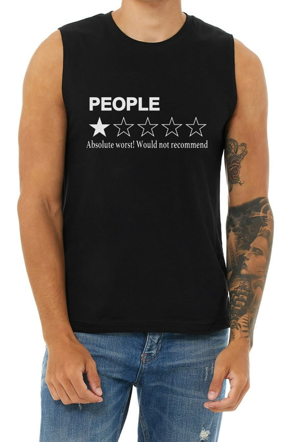 Mens Cut Off Shirts Sleeveless Muscle Tee People One Star Review Funny Humor