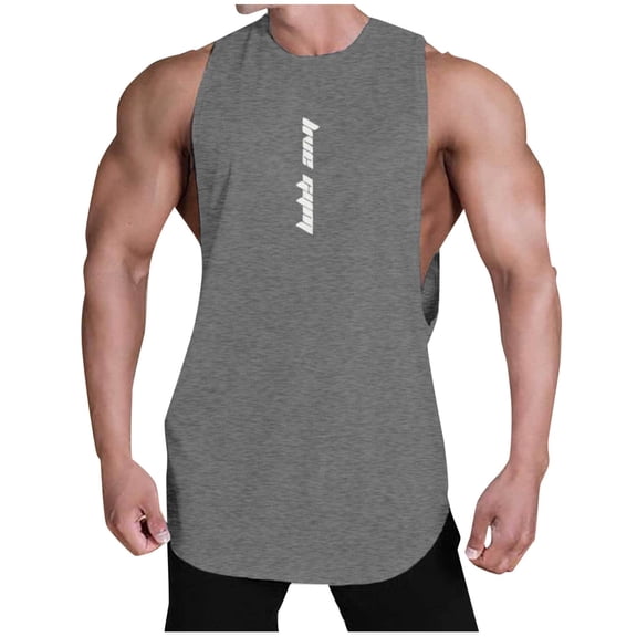 Mens Cut Off Workout Shirts Running Athletic Tank Tops Muscle Bodybuilding Quick Dry Fitness Gym Shirts, Dark Gray, M
