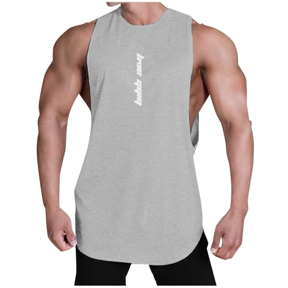 Mens Cut Off Workout Shirts Running Athletic Tank Tops Muscle Bodybuilding Quick Dry Fitness Gym Shirts, Gray, L