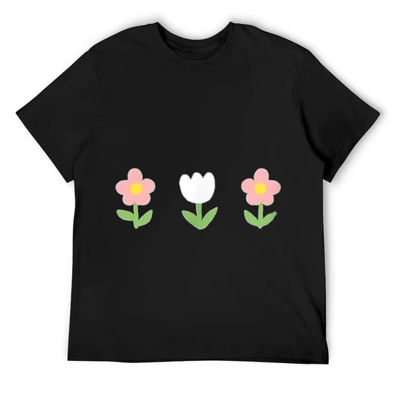 Mens Cute Flower Graphic T-Shirt Black