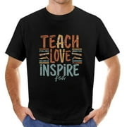 Mens Cute Teach Love And Inspire Graphic Retro T Shirt Black Small
