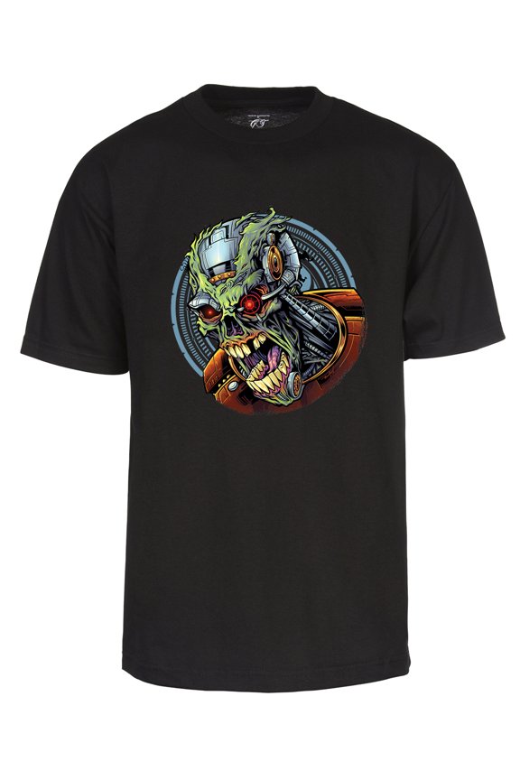 Mens Cyborg Skull T-Shirt - Cybernetic Bones Short Sleeve Shirt Black Medium