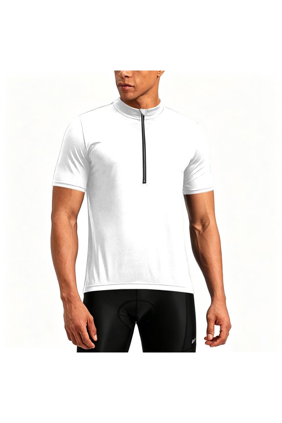 Mens Cycling Bike Jersey Short Sleeve Bicycle Shirts Stretch Breathable Quick-Dry Zip Running Shirt