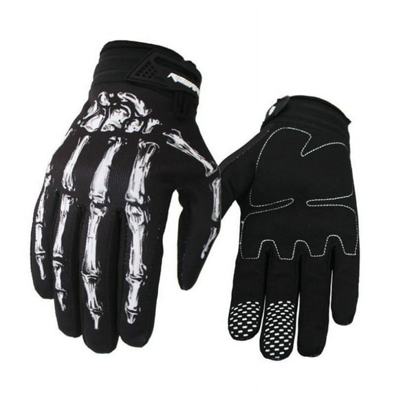Mens Cycling Biker Racing Motorcycle Mitten Polyester Skeleton Goth Skull Bone Full Finger Sport Gloves jeaz