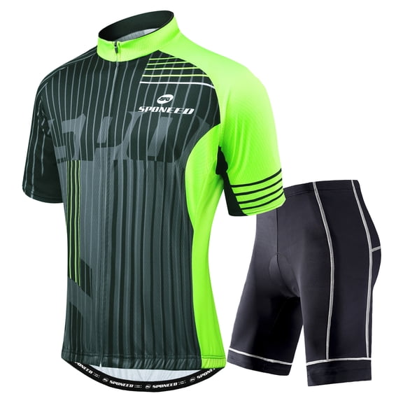 Mens Cycling Jersey Biking Shorts and Shirts Short Sleeve Bicycle Outfits Clothing Green XL