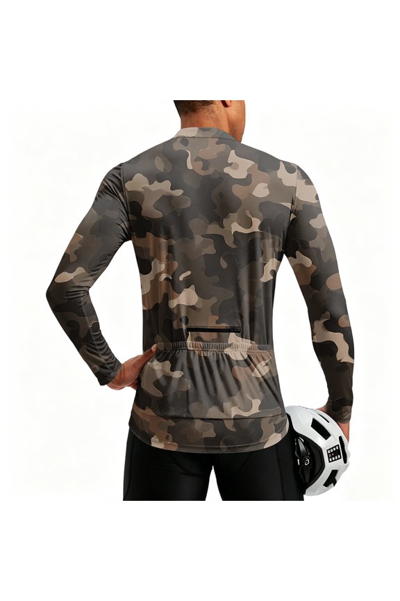 Mens Cycling Jersey Cycling Shirt Long Sleeve Bike Riding Shirt, Arid Digital Matrix Canvas Sportswear with 3 Rear Pockets, Moisture Absorbing Quick Dry Cycling Shirt
