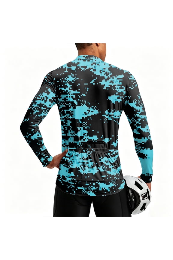 Mens Cycling Jersey Cycling Shirt Long Sleeve Bike Riding Shirt, Arid Dune Camouflage Sportswear with 3 Rear Pockets, Moisture Absorbing Quick Dry Biking Shirt
