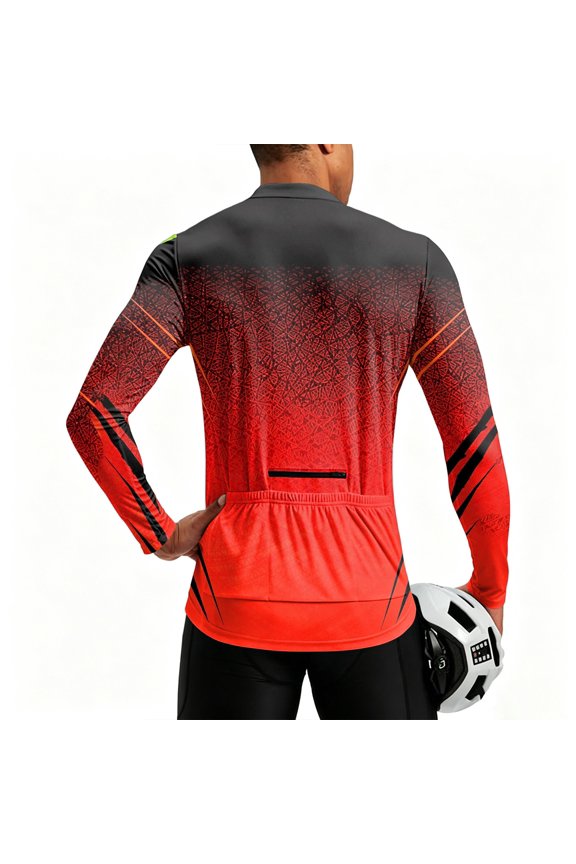 Mens Cycling Jersey Cycling Shirt Long Sleeve Bike Riding Shirt, Racing Matrix Grid Sportswear with 3 Rear Pockets, Moisture Wicking, Breathable Quick Dry Biking Shirt