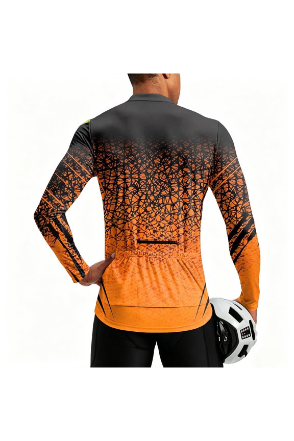 Mens Cycling Jersey Cycling Shirt Long Sleeve Bike Riding Shirt, Racing Matrix Grid Sportswear with 3 Rear Pockets, Moisture Wicking, Breathable Quick Dry Biking Shirt