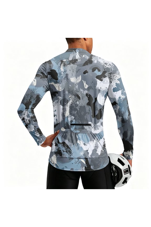 Mens Cycling Jersey Cycling Shirt Long Sleeve Bike Riding Shirt, Tactical Military Camouflage Sportswear with 3 Rear Pockets, Moisture Wicking Quick Dry Biking Shirt