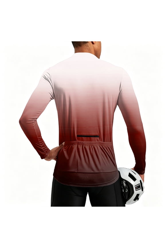 Mens Cycling Jersey Cycling Shirt Long Sleeve Bike Riding Shirt, Trendy Gradient Ombre Sportswear with 3 Rear Pockets, Moisture Wicking Breathable Quick Dry Biking Shirt