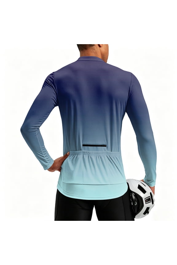 Mens Cycling Jersey Cycling Shirt Long Sleeve Bike Riding Shirt, Trendy Gradient Ombre Sportswear with 3 Rear Pockets, Moisture Wicking Breathable Quick Dry Biking Shirt