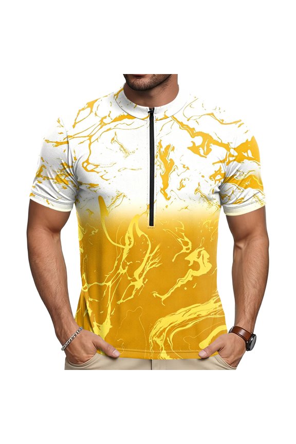 Mens Cycling Jersey Cycling Shirt Short Sleeve Bike Riding Shirt, 1/4 Zip Fluid Marble Pattern Top, for Competitive Bicycle Road Racing, Artistic Ombre Quick Dry Sportswear Tee