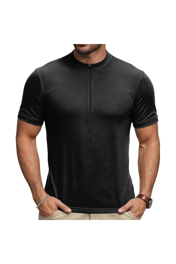 Mens Cycling Jersey Cycling Shirt Short Sleeve Bike Riding Shirt, 1/4 Zip Moisture Wicking Mock Neck Top, for Mountain Biking Track Training, Solid Color Quick Dry Activewear Tee