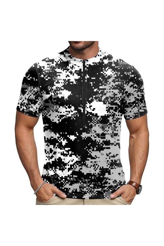 Mens Cycling Jersey Cycling Shirt Short Sleeve Bike Riding Shirt, Gradient Camo Printed Top, Rear Zippered Anti-Theft Cellphone Pocket, Breathable Quick Dry Bicycle Activewear Tee