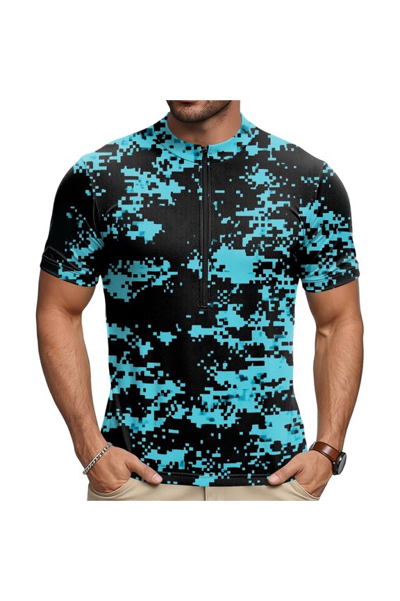 Mens Cycling Jersey Cycling Shirt Short Sleeve Bike Riding Shirt, Multi-Pattern Camo Printed Top, Rear Storage Pockets with Zipper, Breathable Quick Dry Bicycle Sportswear Tee