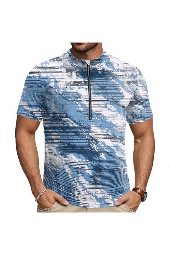 Mens Cycling Jersey Cycling Shirt Short Sleeve Bike Riding Shirt, Textured Pixel Camouflage Sportswear with 3 Rear Pockets, Breathable Quick Dry Top for Biking, Stand Collar Training Shirt
