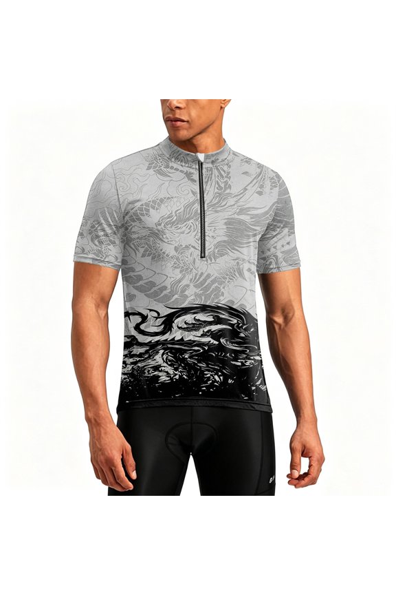 Mens Cycling Jersey Cycling Shirt Short Sleeve Bike Riding Shirt, Vibrant Gradient Printed Totem, Zip Breathable Sportswear with 3 Rear Pockets, Moisture Wicking Breathable Quick Dry Biking Shirt