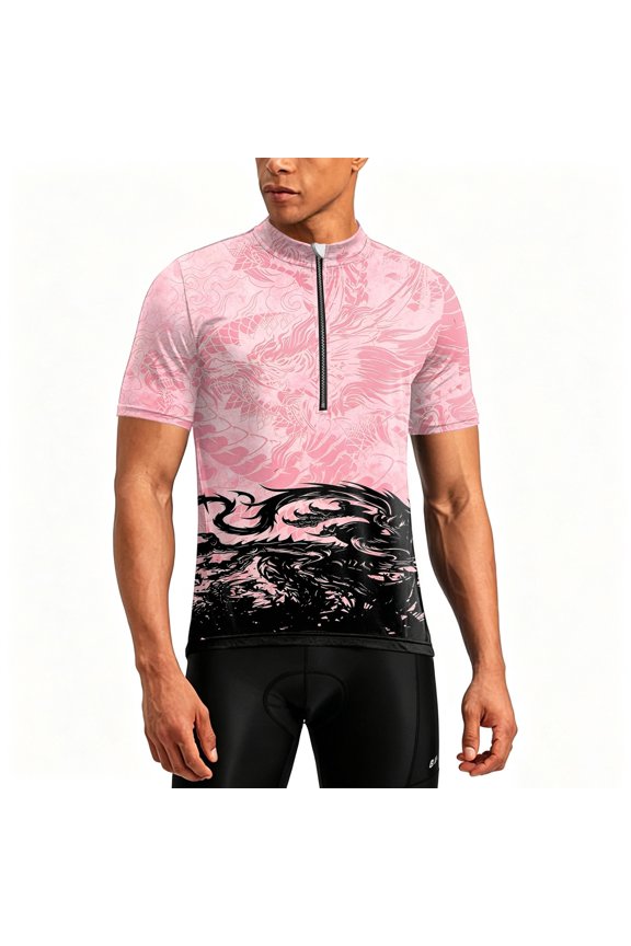 Mens Cycling Jersey Cycling Shirt Short Sleeve Bike Riding Shirt, Vibrant Gradient Printed Totem, Zip Breathable Sportswear with 3 Rear Pockets, Moisture Wicking Breathable Quick Dry Biking Shirt