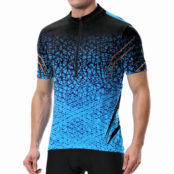 Mens Cycling Jersey Printed Short Sleeve Cycling Shirt, Moisture Wicking Quick Dry Bike Shirt for Road Mtb Riding Blue L
