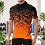 Mens Cycling Jersey Printed Short Sleeve Cycling Shirt, Moisture Wicking Quick Dry Bike Shirt for Road Mtb Riding Orange L