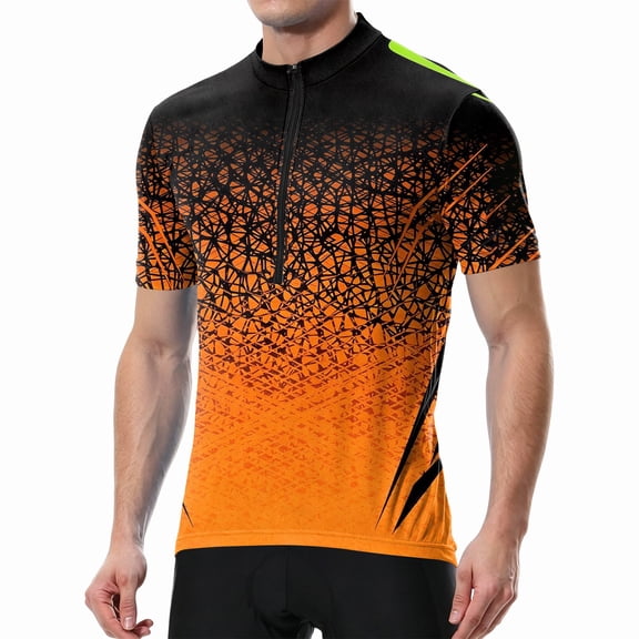 Mens Cycling Jersey Printed Short Sleeve Cycling Shirt, Moisture Wicking Quick Dry Bike Shirt for Road Mtb Riding Orange M