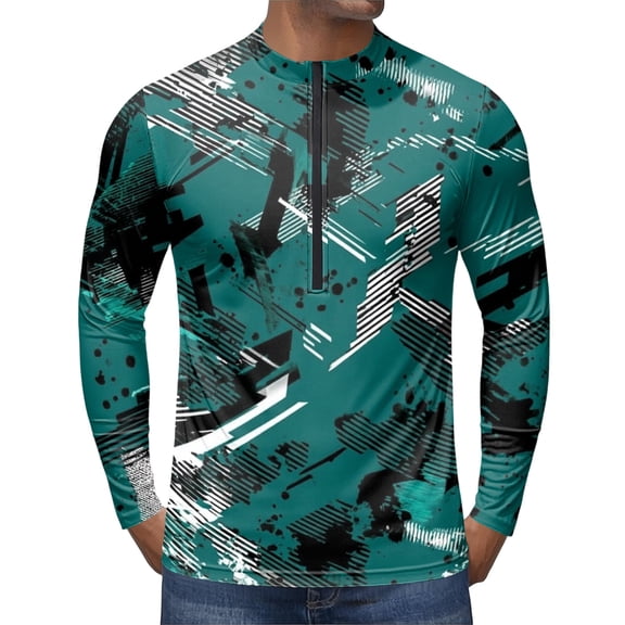 Mens Cycling Jersey UPF 50+ Long Sleeve Cycling Shirt, Quick Dry Woodland Graphic Bike Shirt for Mtb Trail Riding 01-Green M