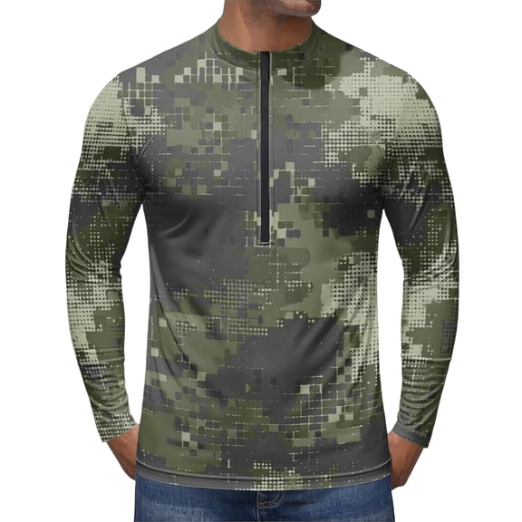 Mens Cycling Jersey UPF 50+ Long Sleeve Cycling Shirt, Quick Dry Woodland Graphic Bike Shirt for Mtb Trail Riding 02-Army Green L