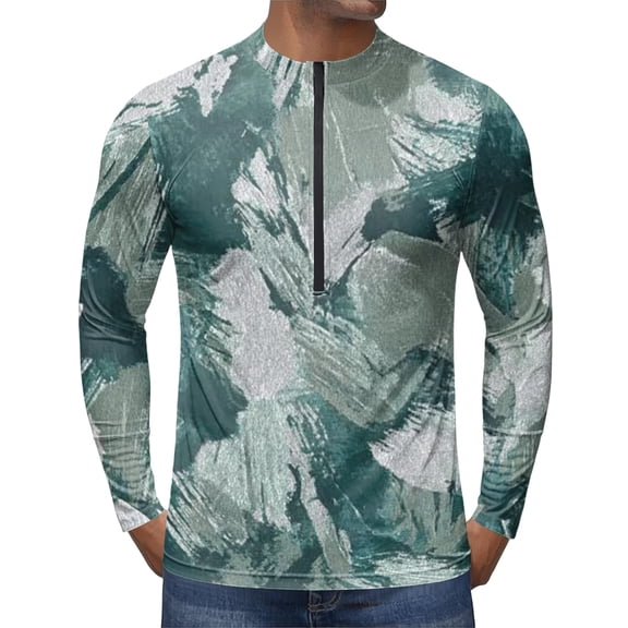 Mens Cycling Jersey UPF 50+ Long Sleeve Cycling Shirt, Quick Dry Woodland Graphic Bike Shirt for Mtb Trail Riding 02-Green L